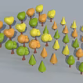 Cartoon Scene With Colorful Trees In Various Shapes And Brown Trunks