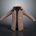 Brown Long Hooded Down Jacket With Fleece Lining And Chest Logo 3d model