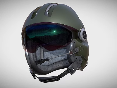Military Green Aviation Helmet With Reflective Visor Headphones And Safety Straps 3d model