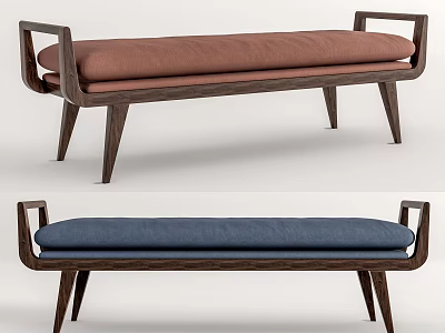 Modern Minimalist Bench With Brown And Blue Cushions And Wooden Frame 3d model