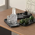 Black Cup On Wooden Table With Black Marble Tray Limes Glass Cups Ice Water Jug