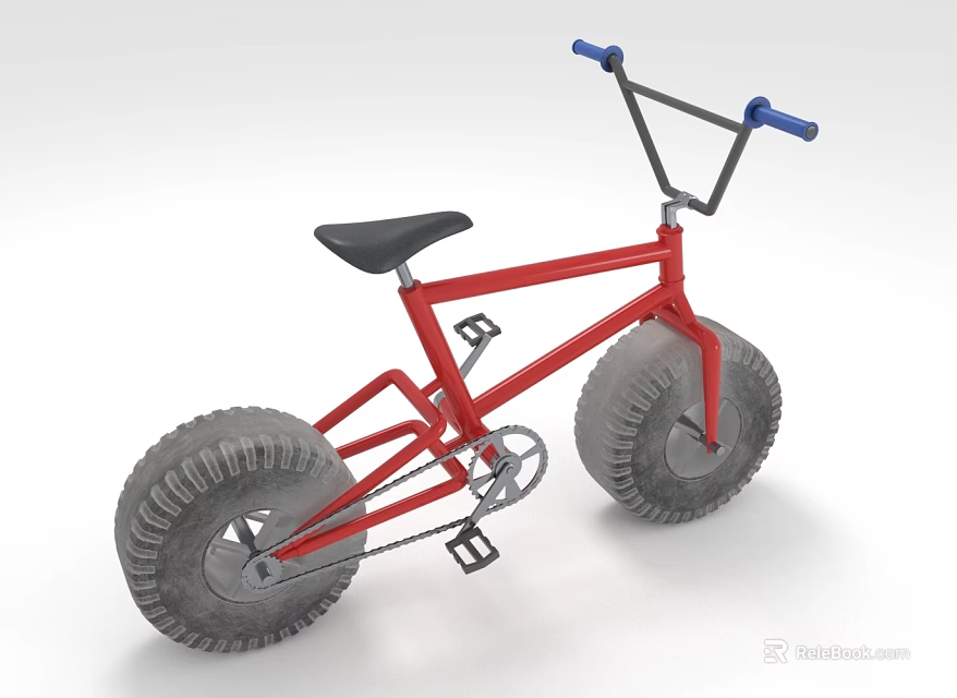Red Bicycle With Blue Handlebars Black Seat And Large Tires 3d model 