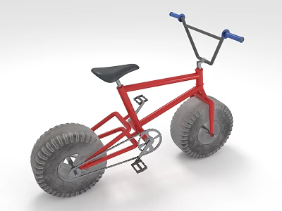 Red Bicycle With Blue Handlebars Black Seat And Large Tires 3d model