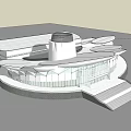 Modern Museum Building With Geometric Roof Glass Facade And Central Dome