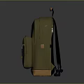 Olive Green Backpack With Brown Bottom Orange Label Zipper Pocket And Handle For Daily Use