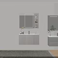 Modern Bathroom Vanity With Illuminated Mirror Storage Shelves Vase And White Countertop