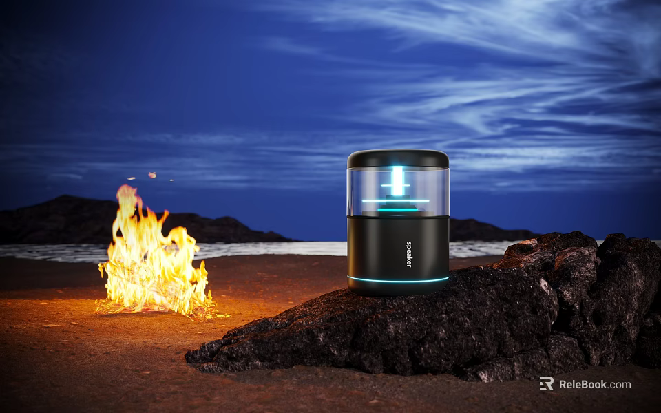 Black Portable Outdoor Lantern With Transparent Cover And Blue Light For Camping Night Sky 3d model 