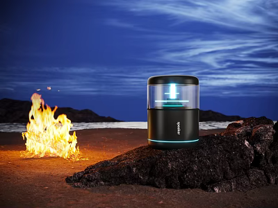 Black Portable Outdoor Lantern With Transparent Cover And Blue Light For Camping Night Sky 3d model