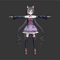 Cat Ears Green Eyes Game and Movie Character With Long Purple Hair Purple Pink Dress