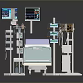 Medical Hospital Bed Setup With Monitor IV Stand And Side Table