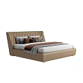 Modern Double Bed Featuring Beige Diamond Stitched Headboard Decorative Pillows and Blanket 3d model
