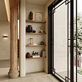 Natural Style Wooden Decorative Cabinet With Display Shelves And Decor Items In Interior