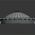 Modern Circular Dome Building With White Fan Shaped Panels And Glass Windows