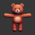Red Teddy Bear Doll With Outstretched Arms On Gray Background With Reflection 3d model