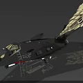 Black Stealth Fighter Jet With Spiral Exhaust Structure And Maintenance Ladder
