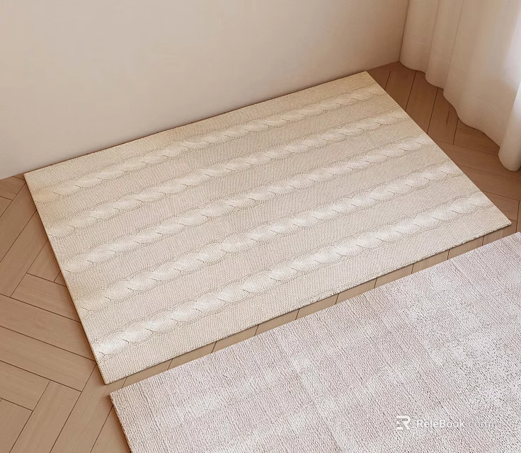 Square Ivory Striped Woven Texture Area Rug for Wooden Floor Decoration 3d model 