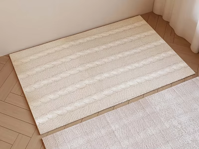 Square Ivory Striped Woven Texture Area Rug for Wooden Floor Decoration 3d model