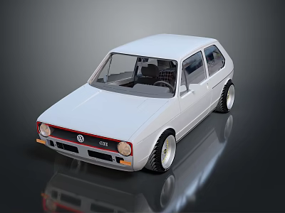 Stylish VW Classic White Hatchback with Sporty Wheels on Reflective Surface 3d model