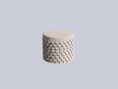 Round Light Colored Stool With Fish Scale Texture And Minimalist Design 3d model