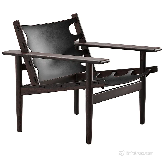 Modern Leisure Chair With Wooden Frame Leather Seat And Armrests Design 3d model 