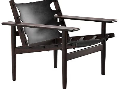 Modern Leisure Chair With Wooden Frame Leather Seat And Armrests Design 3d model