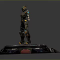 3D Sci Fi Armored Character Standing On Circular Display Platform With Futuristic Design 3d model