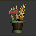 Cartoon Style Flower Pot With TACO TIME Sign Yellow Flowers And Sausage Decorations