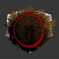 Realistic Human Head Model With Brown Long Hair Beard And Red Knitted Headband