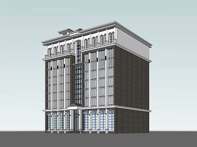 Modern Multi Story Office Building With Glass Facade And Ornate Top Design 3d model