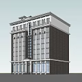 Modern Multi Story Office Building With Glass Facade And Ornate Top Design