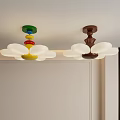 Colorful And Brown Ceiling Lights With Cloud Shaped Shades In Minimalist Interior