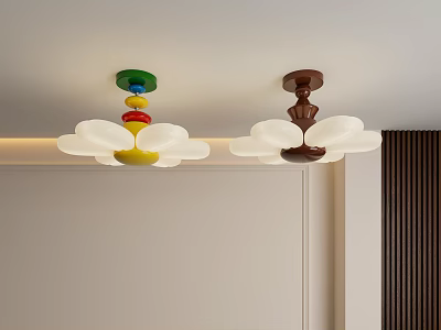 Colorful And Brown Ceiling Lights With Cloud Shaped Shades In Minimalist Interior 3d model
