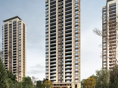 Modern High Rise Residential Buildings Surrounded by Green Trees and Urban Environment 3d model