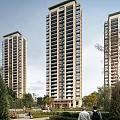 Modern High Rise Residential Buildings Surrounded by Green Trees and Urban Environment
