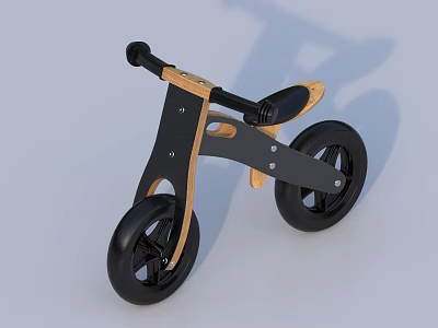 Wooden Kids Balance Bike With Black Frame Two Wheels And Simple Design 3d model
