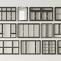 Various Black Frame Window Designs Including Casement And Sliding Types On White Background