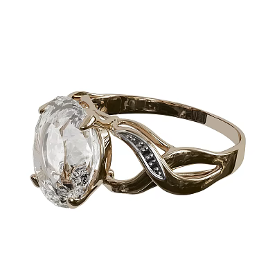 Gold Ring With Large Oval Diamond And Twisted Band Adorned With Dark Gemstones 3d model