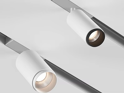 Modern White Downlights And Spotlights On Ceiling Track For Interior Lighting 3d model