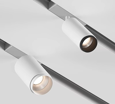 Modern White Downlights And Spotlights On Ceiling Track For Interior Lighting 3d model