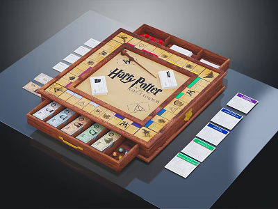 Harry Potter Themed Board Game With Game Board Playing Cards Dice And Storage Compartments 3d model