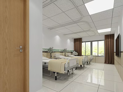 Clean Hospital Ward Interior With Multiple Beds White Walls And Curtains 3d model