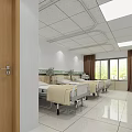 Clean Hospital Ward Interior With Multiple Beds White Walls And Curtains