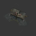 Traditional Building Interior Featuring Brick Fireplace And Wooden Shelves With Stone Elements