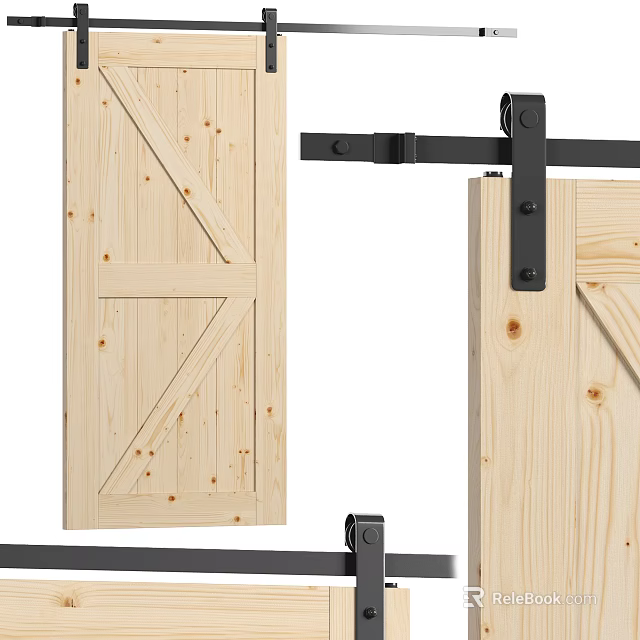 Sliding Wooden Barn Door With Black Metal Hardware For Interior Home Design 3d model 