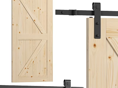 Sliding Wooden Barn Door With Black Metal Hardware For Interior Home Design 3d model