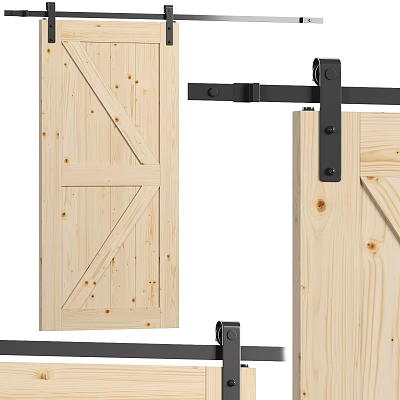 Sliding Wooden Barn Door With Black Metal Hardware For Interior Home Design 3d model