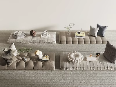 Four Stylish Living Room Benches With Pillows And Decor Pieces 3d model