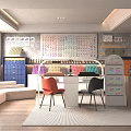 Stylish Cozy Beauty Nail Salon Interior With Complete Nail Polish Displays And Comfortable Rest Area