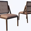 Woven Backrest Dining Chairs With Light Brown Seat Cushion And Dark Frame
