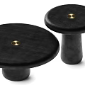 Modern Black Round Coffee Table With Cylindrical Base And Gold Accent 3d model